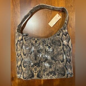 Italian Cecconi Brown Hobo Bag with Snakeskin print